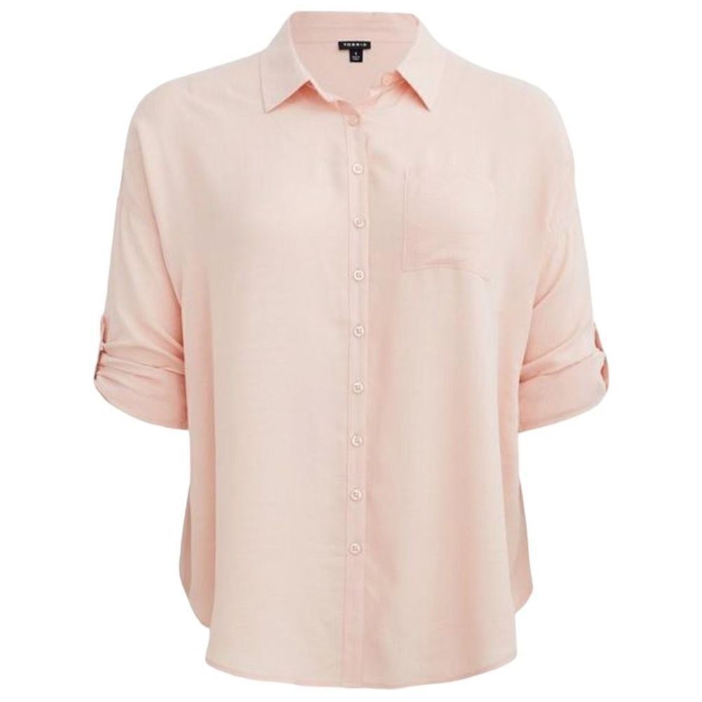 Torrid Linen Drop Shoulder Button-Front Shirt Pal… - image 5